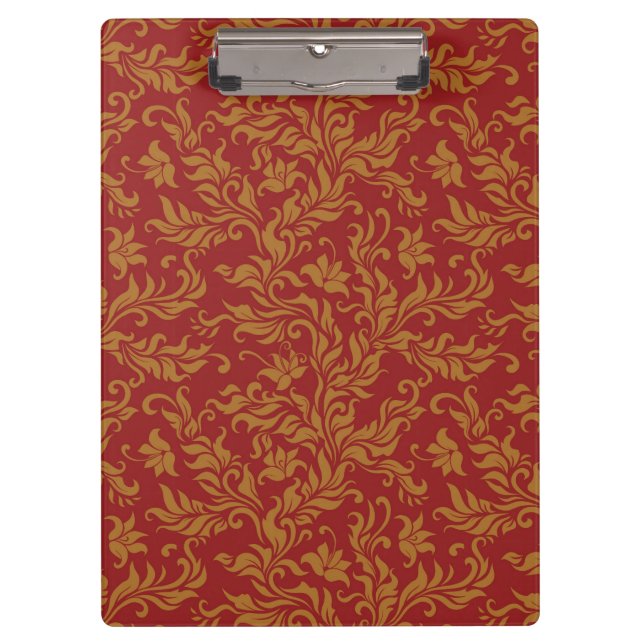 Red and Gold Floral Pattern Clipboard (Front)