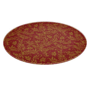 Red and Gold Floral Pattern Cutting Board
