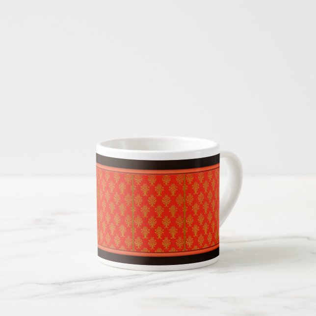 Red And Gold Floral Pattern Espresso Cup (Front Right)