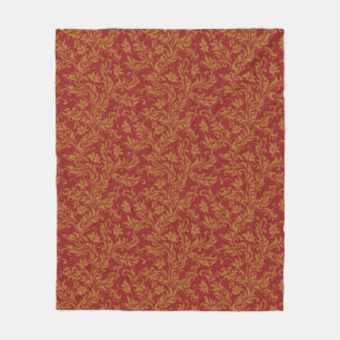 Red and Gold Floral Pattern Fleece Blanket