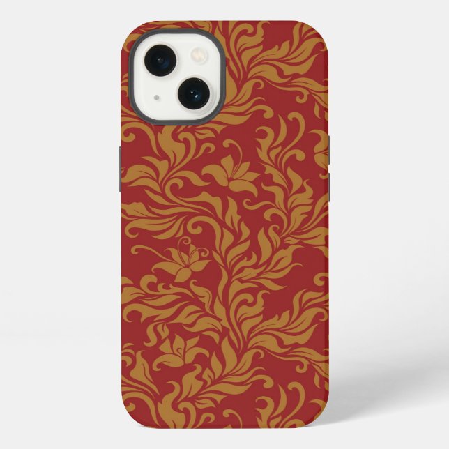 Red and Gold Floral Pattern iPhone Case (Back)