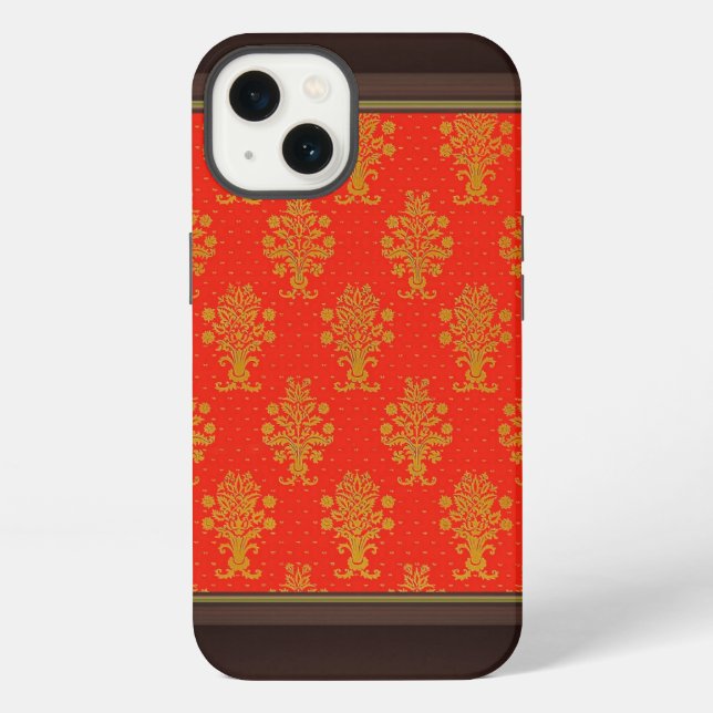 Red And Gold Floral Pattern iPhone Case (Back)
