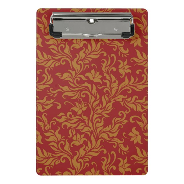 Red and Gold Floral Pattern Mini Clipboard (Front)