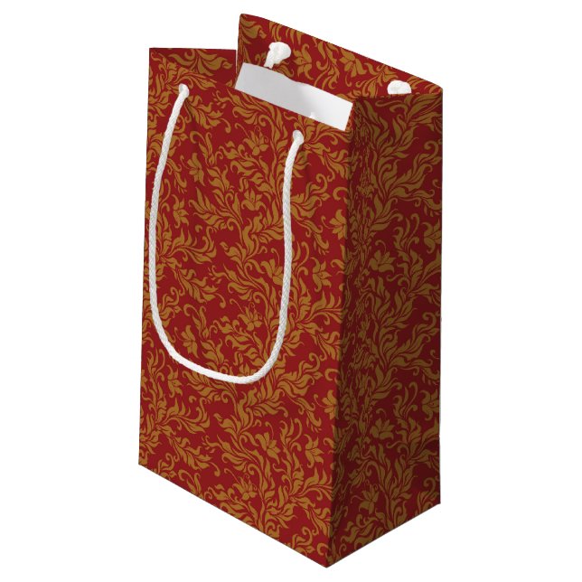 Red and Gold Floral Pattern Small Gift Bag (Back Angled)
