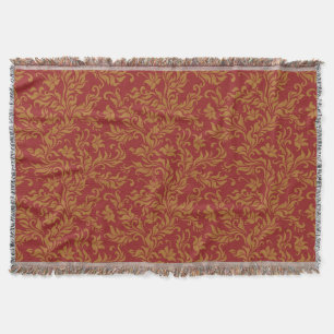 Red and Gold Floral Pattern Throw Blanket