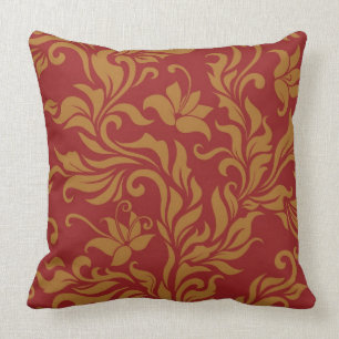 Red and Gold Floral Pattern Throw Pillow