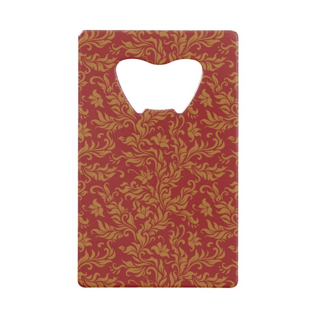 Red and Gold Floral Pattern Wallet Bottle Opener (Front)