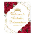 Red and Gold Floral Quinceanera Welcome Poster
