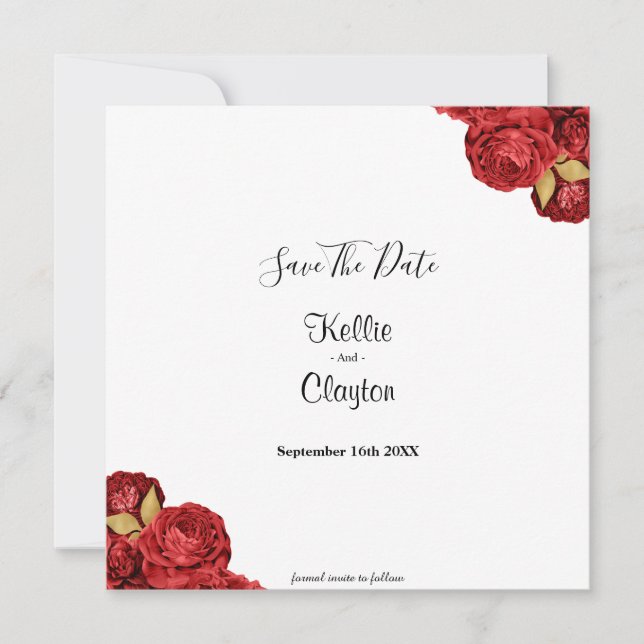 Red And Gold Floral Save The Date (Front)