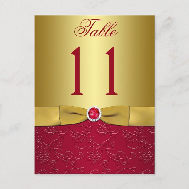 Red and Gold Floral Table Number Post Card (Front)