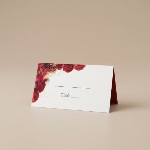 Red And Gold Floral Wedding Guest Name Place Card