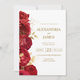 Red And Gold Floral Wedding Invitation