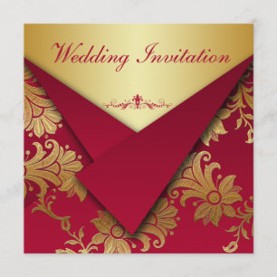 Red and Gold Floral Wedding Invitation
