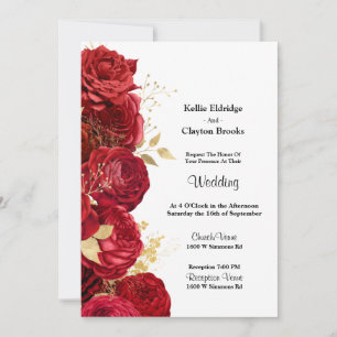 Red And Gold Floral Wedding Invitation