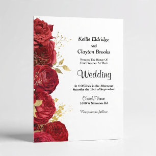 Red And Gold Floral Wedding Invitation