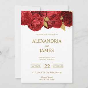 Red And Gold Floral Wedding Invitation