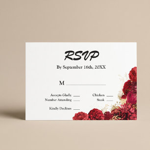 Red And Gold Floral Wedding RSVP Card