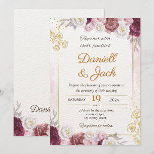 Red and gold floral weeding invitation