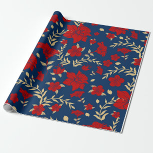 Red and Gold Floral Wrapping Paper