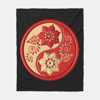 Red and Gold Floral Yin Yang Fleece Blanket