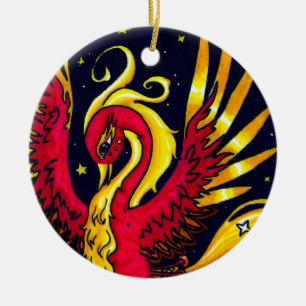Red and Gold flying phoenix Ceramic Ornament