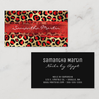 Red and Gold Foil Leopard Brush Stroke Business Card