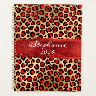 Red and Gold Foil Leopard Brush Stroke Planner