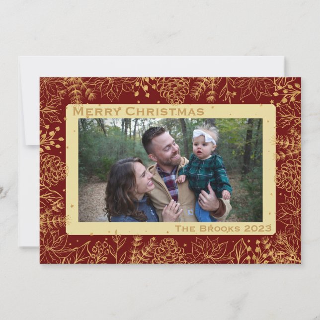 Red and Gold Foliage Christmas Card (Front)