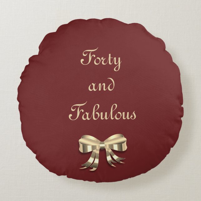 Red and Gold Forty and Fabulous Round Pillow (Front)