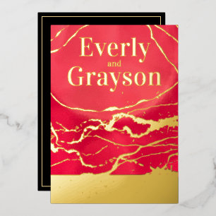 Red and Gold Galaxy Marble Gold Wedding