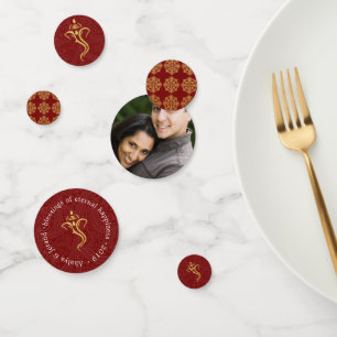 Red and Gold Ganesha & Mehndi Indian Wedding Confetti