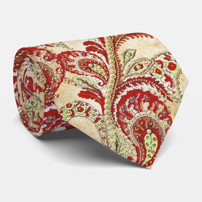 Red and Gold Gatsby Paisley Wedding Tie (Rolled)