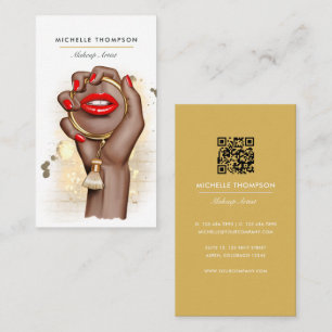 Red and Gold Glam Chic Beauty Industry QR Code Business Card