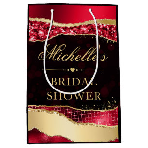 Red and Gold Glam Tears Bokeh Bridal Shower Medium Gift Bag