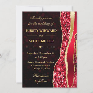 Red and Gold Glam Tears Bokeh Wedding Invitation