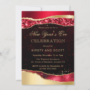 Red and Gold Glam Tears New Year's Eve Invitation