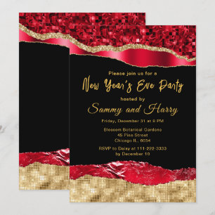 Red and Gold Glam Tears New Year's Eve Party Invitation