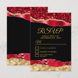 Red and Gold Glam Tears Sweet Sixteen RSVP Card