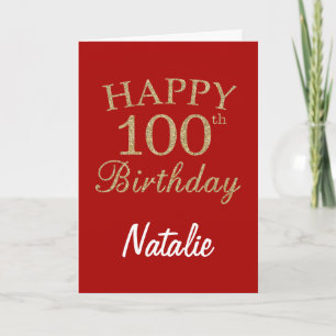 Red and Gold Glitter 100th Birthday Card