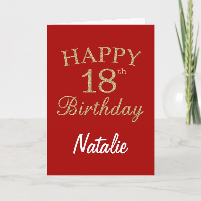 Red and Gold Glitter 18th Birthday Card (Front)