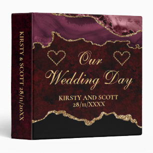 Red and Gold Glitter Agate Wedding Photo Album Binder