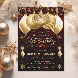Red and Gold Glitter Baubles 21st Birthday Invitation
