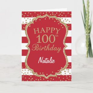 Red and Gold Glitter Confetti 100th Birthday Card