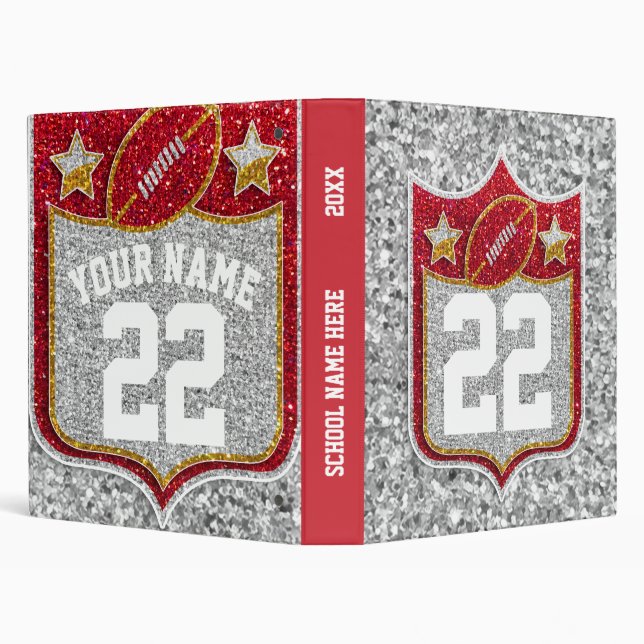 Red and Gold Glitter Football Jersey Number Name Binder (Background)