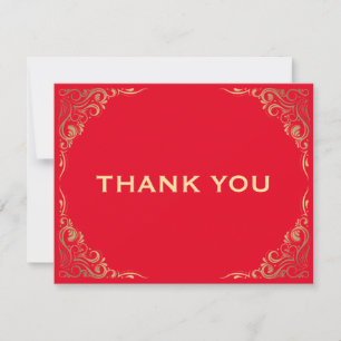 Red and Gold Glitter Frame Thank You Card