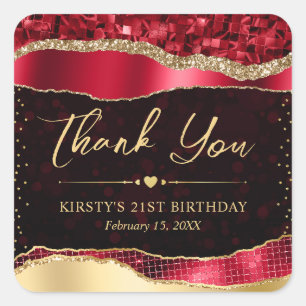 Red and Gold Glitter Glam Tears Birthday Party Square Sticker