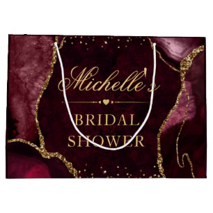 Red and Gold Glitter Marble Agate Bridal Shower Large Gift Bag