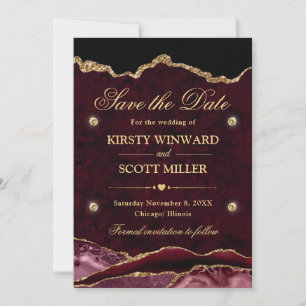 Red and Gold Glitter Marble Agate Save the Date