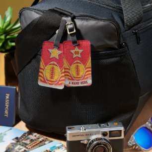 Red and Gold Glitter School Football Team Colors  Luggage Tag
