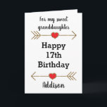 Red and Gold Gold Glitter 17th Birthday Card<br><div class="desc">An arrows and hearts 17th birthday card for granddaughter,  daughter,  niece,  etc. This red and gold glitter 17th birthday card can be easily personalized on the front with her name. This modern seventeenth birthday card would make a great personalized keepsake for her.</div>